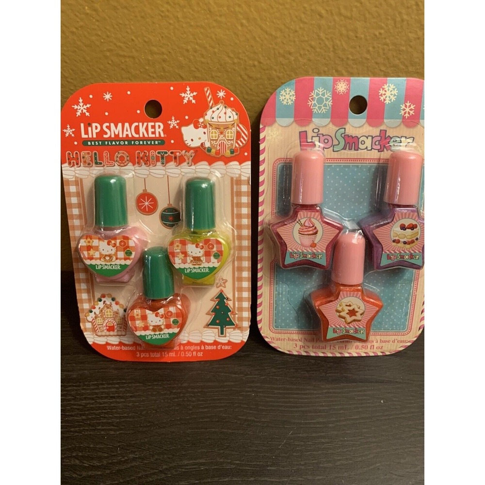 HELLO KITTY Lip Smacker Christmas Nail Polish‎ & Dessert New Sealed Set Of 2